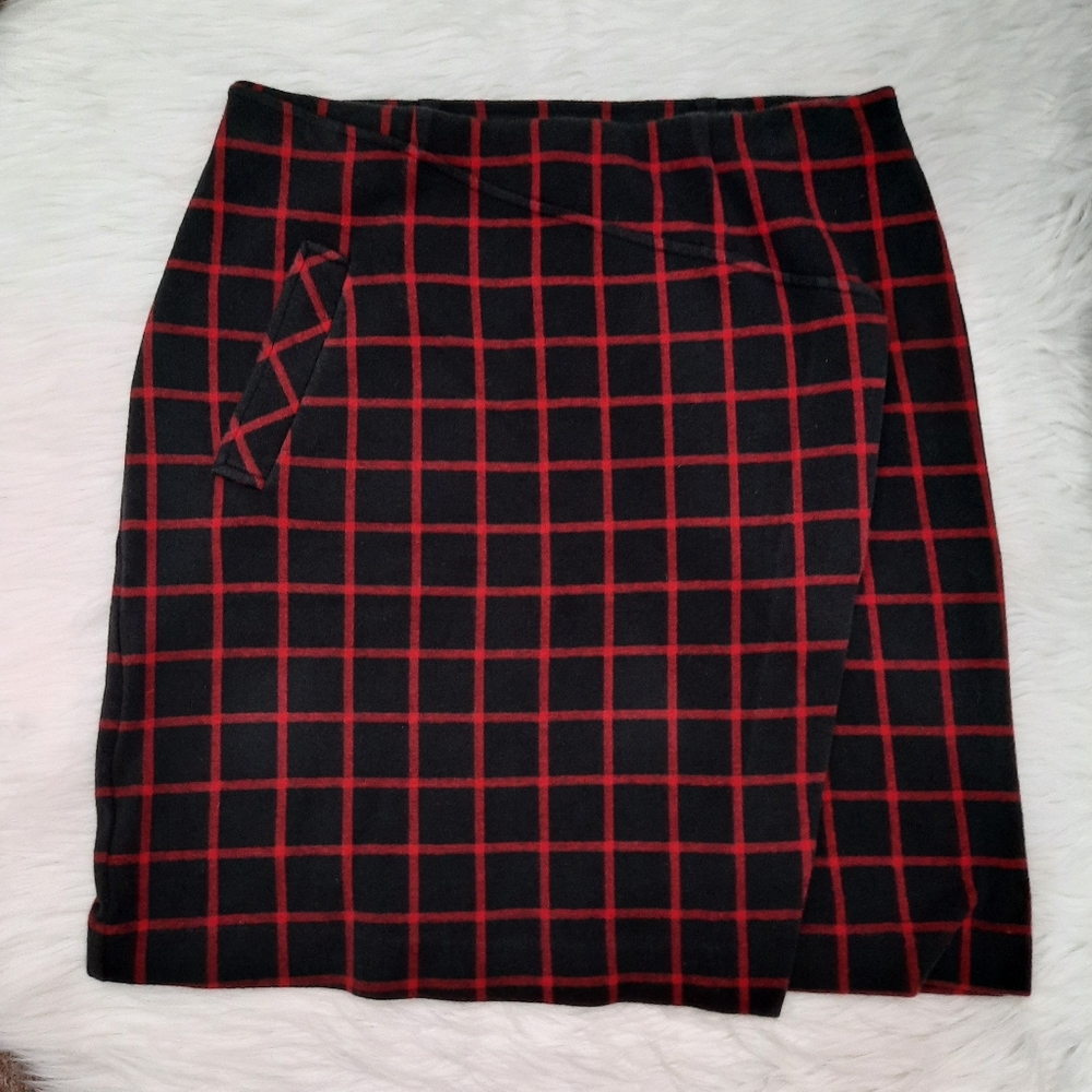 J. Jill navy plaid knit mock wrap skirt small
